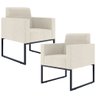 Kit 2 Poltronas Decorativas Sala e Recepção Base Fixa Metal Helô L02 Linho Champanhe - Lyam - 1