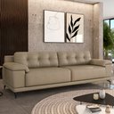 Ver imagem 1 de Sofá Living 4 Lugares 252cm Agostino Pés Design em Ferro Couro Bege G52 - Gran Belo