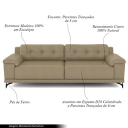 Sofá Living 4 Lugares 252cm Agostino Pés Design em Ferro Couro Bege G52 - Gran Belo - 3