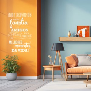Adesivo Decorativo Parede Frase Aqui Reunimos Nossa Família e Amigos Porta Hall Entrada Kanto Store 