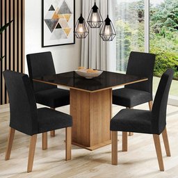 Conjunto Sala de Jantar Mesa Tampo de Vidro 4 Cadeiras Anne Madesa - 1