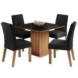 Conjunto Sala de Jantar Mesa Tampo de Vidro 4 Cadeiras Anne Madesa - 2