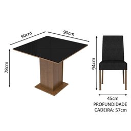 Conjunto Sala de Jantar Mesa Tampo de Vidro 4 Cadeiras Anne Madesa - 3