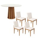 Ver imagem 1 de Mesa Jantar Redonda 115cm e 4 Cadeiras Estofadas em Linho Cor:off White com Freijó e Linho 2019/