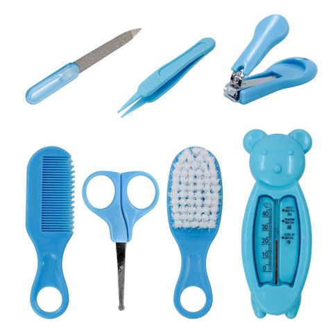 Kit Cuidados Higiene Bebe Pente Escova Cortador de Unha Recém Nascidos:azul