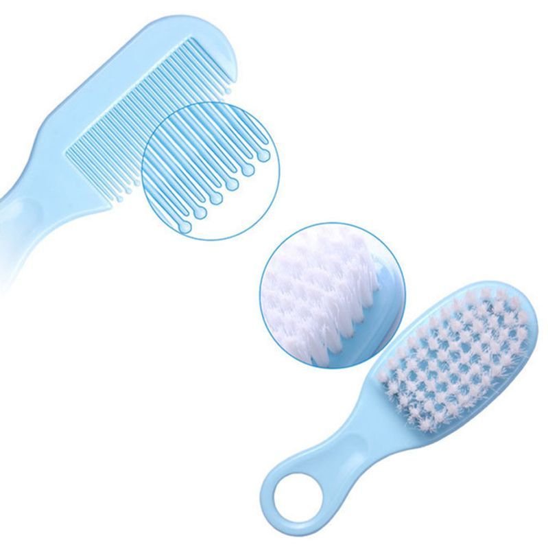 Kit Cuidados Higiene Bebe Pente Escova Cortador de Unha Recém Nascidos:azul - 3