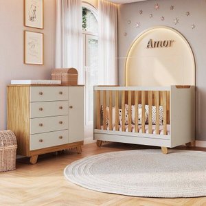 Quarto de Bebê com Cômoda 4 Gavetas e Berço Minicama 4 em 1 Levy 100% MDF Espresso Móveis