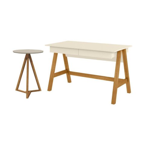 Jogo de Escrivaninha com Mesa Lateral Spezia Off White Nature