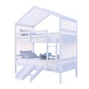 Ver imagem 2 de Beliche Solteiro Casinha com Cortina Kit Escada/escorregador Madeira Maciça Branco Megamobilia