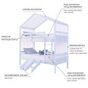 Ver imagem 4 de Beliche Solteiro Casinha com Cortina Kit Escada/escorregador Madeira Maciça Branco Megamobilia