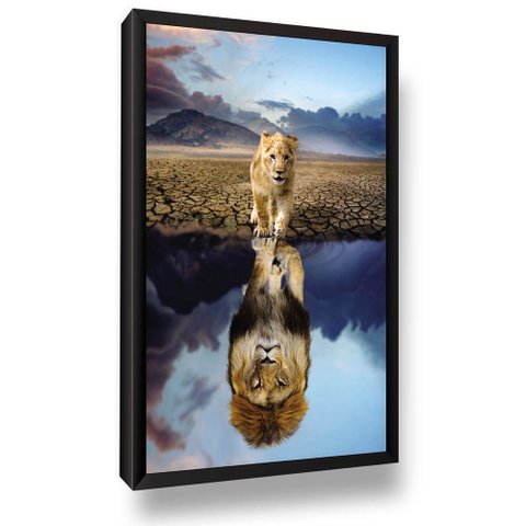 Quadro Leão Reflexo Evolução Sala Grande Moldura