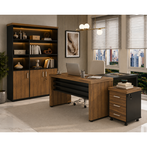 Conjunto Artany: Mesa c/ Extensor, Gaveteiro e Estante