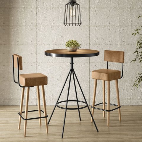 Mesa Bistrô Alta Detroit e 02 Banquetas Montreuil Assento Quadrado com Encosto - Edecasamóveis