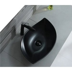 Cuba Apoio Evier Leaf Black Lavabo Banheiro Preto Fosco