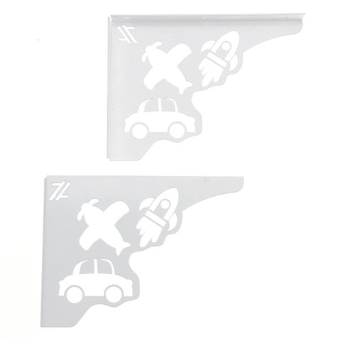 Par Mãos Francesas Ornamentada Decorativa 20cm Menino Carro e Avião Branco Aço