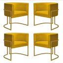 Ver imagem 1 de Kit 4 Poltronas Reforçadas Decorativa Sala Nayara Base Ferro Dourado Suede Amarela