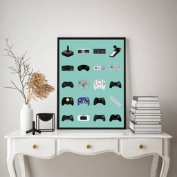 Quadro Decorativo Controles Vídeo Game 33x24cm - com Vidro:moldura Preta - 1