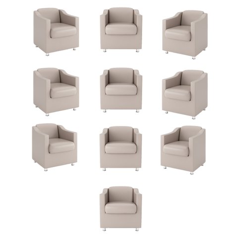 Kit 10 Poltronas Decorativas Tilla Consultorio Recepção Sala Cor:Courino Bege