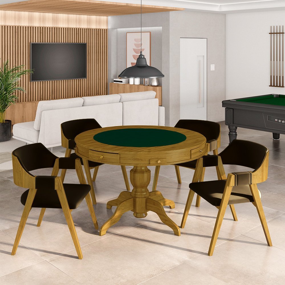 Conjunto Mesa de Jogos Carteado Bellagio Tampo Reversível e 4 Cadeiras Madeira Poker Base Estrela Ve - 1