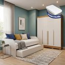 Ver imagem 2 de Kit Quarto Sofá-Cama Duo + Guarda-Roupa Domus Max 4 Portas 2 Colchões Branco Off White