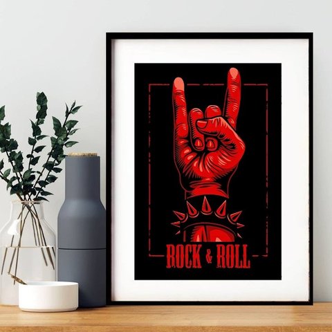Quadro Decorativo Poster Rock & Roll 60x48cm:madeira Branca