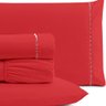 Jogo de Lençol Cama Casal 4 peças 100% Algodão Percal 180 fios Ponto Palito:Vermelho - 2