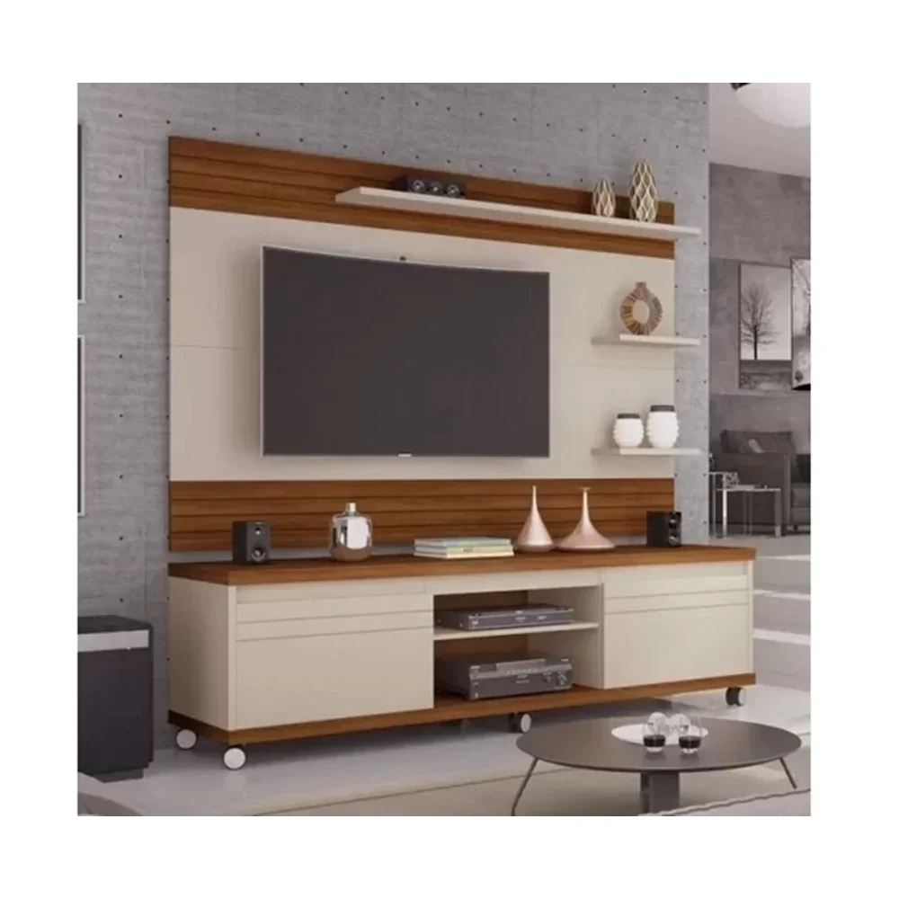 Rack com Painel para TV até 72 Polegadas Mirage Móveis Germai Off White/Freijó