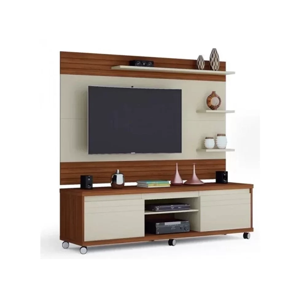 Ver imagem 2 de Rack com Painel para TV até 72 Polegadas Mirage Móveis Germai Off White/Freijó