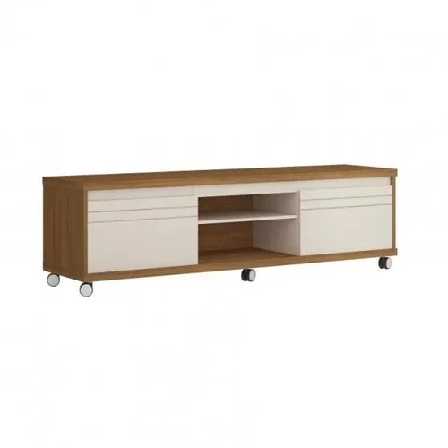 Ver imagem 3 de Rack com Painel para TV até 72 Polegadas Mirage Móveis Germai Off White/Freijó