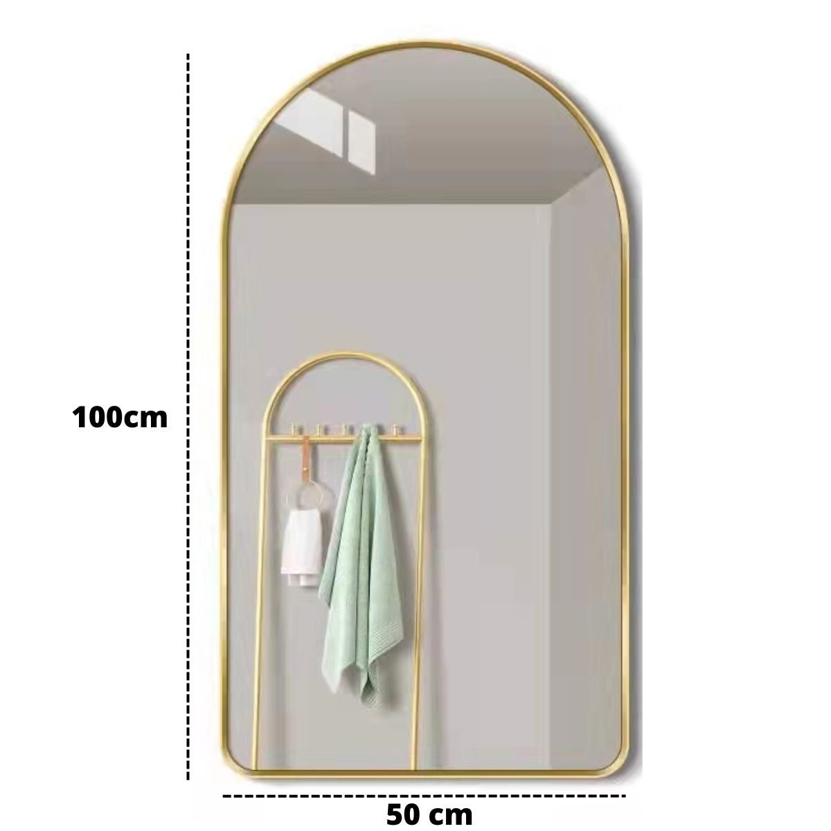Espelho Decorativo Oval Janela Base Reta com Moldura Metal Dourado 100 X 50 Cm - 5
