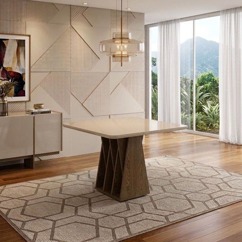 Mesa para Sala de Jantar 4 Lugares Orquestra Marrom/Carvalho/Fendi