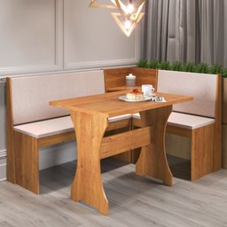 Mesa com Banco Canto Estofado Golden Mel Tecido Linho Amendoa Viero - 2