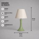 Ver imagem 2 de Abajour Paris Pequeno c/ Cúpula Tecido Decorativo de Cerâmica para Sala e Mesa Pistache