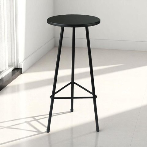 Banqueta Alta Industrial 70cm em Ferro Preto com Assento de Peroba para Balcão