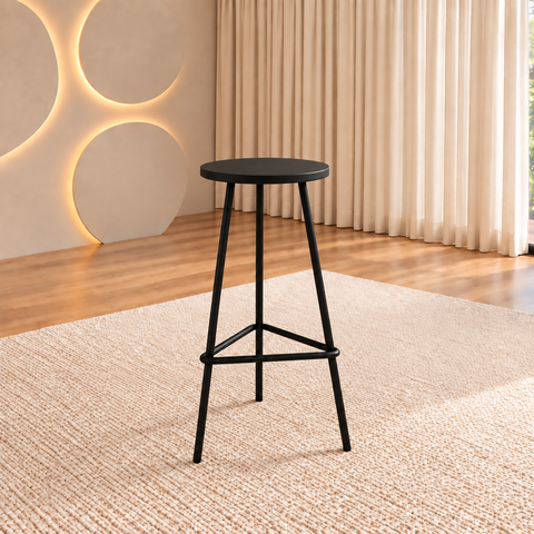 Banqueta Alta Industrial 70cm em Ferro Preto com Assento de Peroba para Balcão