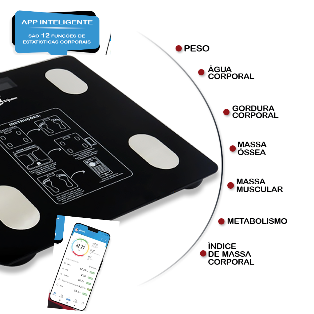 Balança Digital Corporal Bioimpedancia Aplicativo Bluetooth
