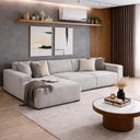 Ver imagem 1 de Sofá 3 Lugares 2,75m Bouclê com Chaise Compactair - Balaqui Cinza Claro