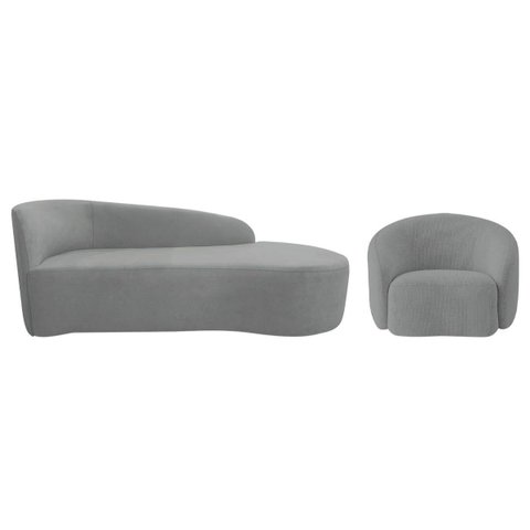 Kit Divã Recamier Orgânico França 140cm Lado Direito e Poltrona Amore Bouclé