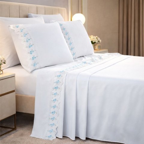 Jogo Cama Box Queen Solene 100%algodao Extra Macio Premium:azul