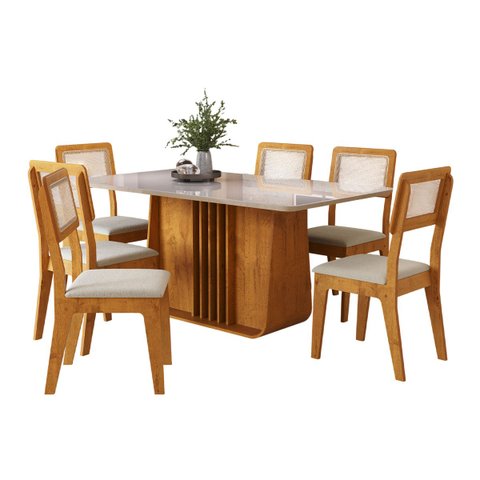 Kit Mesa de Jantar Harpa com 6 Cadeiras Bella em Boucle