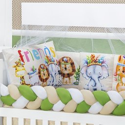 KIT JOGO DE BERÇO SAFARI ESTAMPADO 10 PEÇAS KIT AMERICANO DE BERÇO BABY ZOO PARA BEBE LUXUOSO:INDIO - 4