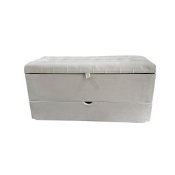 RECAMIER PUFF BAÚ SAPATEIRA E GAVETA 90 CM PARA CAMA DE SOLTEIRO - CREME - 4