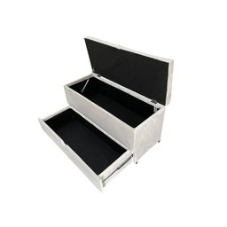 RECAMIER PUFF BAÚ SAPATEIRA E GAVETA 90 CM PARA CAMA DE SOLTEIRO - CREME - 1