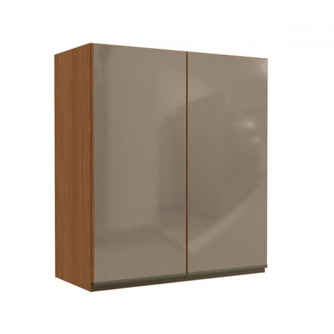 Armário Aéreo Cozinha 80 Cm Mônica 2 Portas com Vidro Canela - Kappesberg