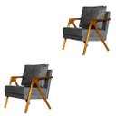 Ver imagem 1 de Kit 2 Poltronas Decorativa Mona Madeira Maciça Linho Cinza