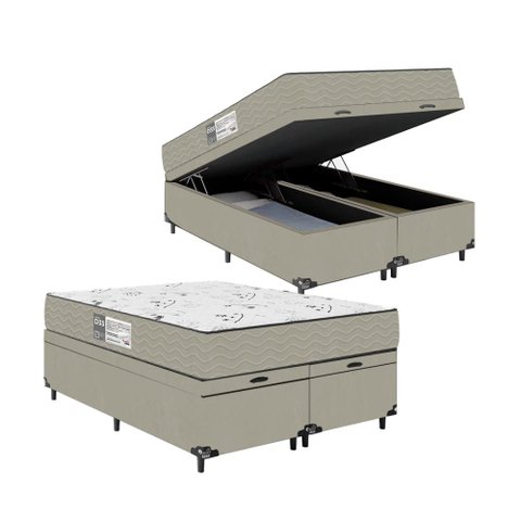 Baú Casal Bipartido + Colchão D33 One Face - Suede Bege - E-shop Casa