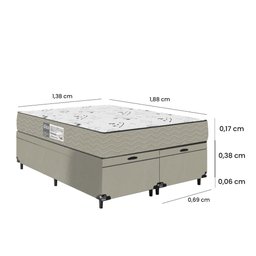 Baú Casal Bipartido + Colchão D33 One Face - Suede Bege - E-shop Casa - 3