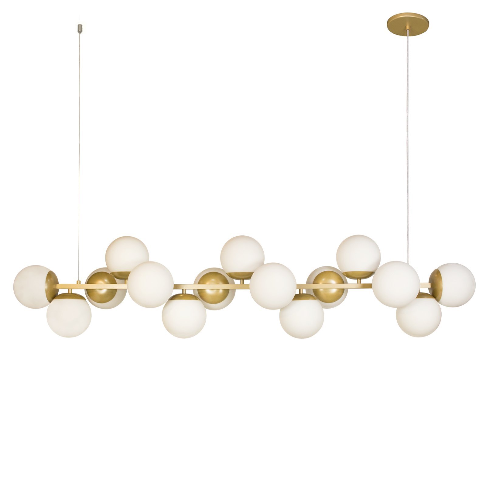 Luminária Pendente com 15 Globos de Vidro Estilo Jabuticaba Mod. Wg15.1 Wood Iluminação Dourado - 6