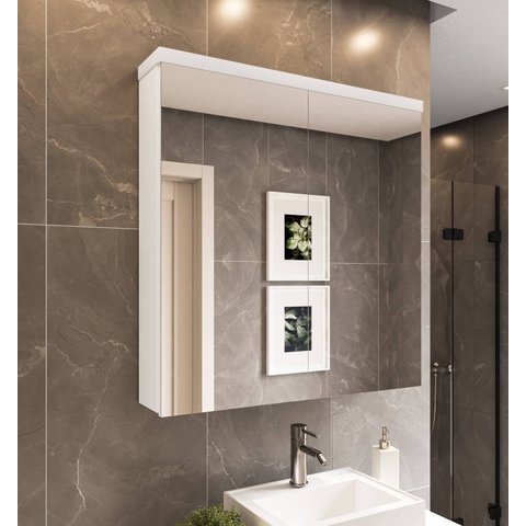 Armário de Banheiro 80cm 02 Portas com Espelho Ref 801 - Branco