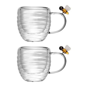 Jogo 2 Xícarasde Café Vidro Parede Dupla Abelha Lovely Bee 80ml Lyor